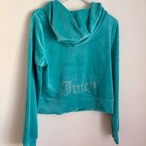 Juicy Couture Coastal Teal Velour Rhinestone Logo full Zip up Hoodie‎ medium new